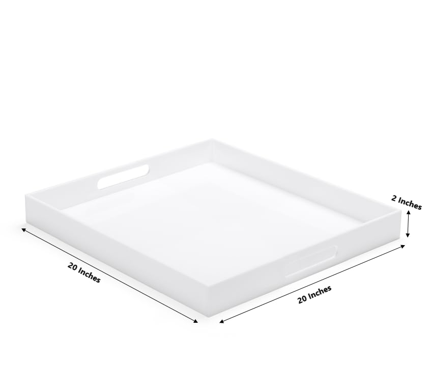 Atozone White Modern Acrylic Ottoman Tray With Cutout Handles 20X20 Inch Over-Sized Serving Tray Organizer Rubber Boot Tray Deco