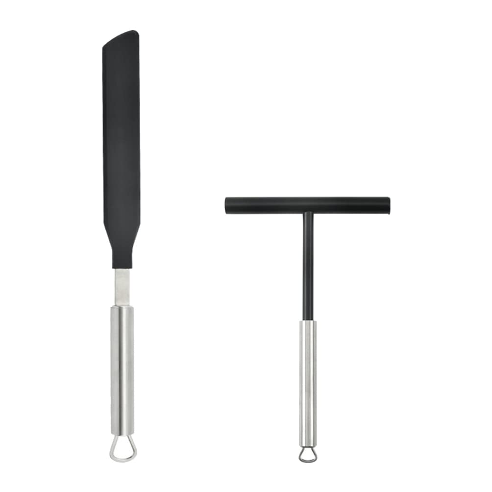 Doitool Crepe Spreader And Spatula Set, 2Pcs Stainless Steel Crepe Spreader Tool T Shape Crepe Maker Spreading Tool For Bakery