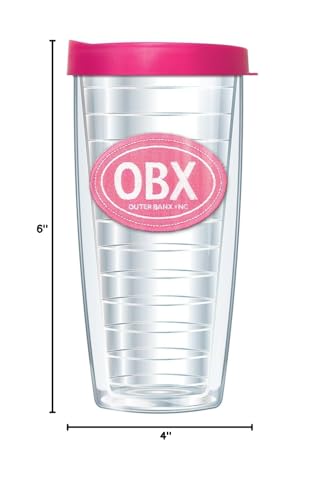 Signature Tumblers Obx Outer Banks North Carolina Emblem On Clear 22 Ounce Double-Walled Travel Tumbler Mug With Hot Pink Easy S
