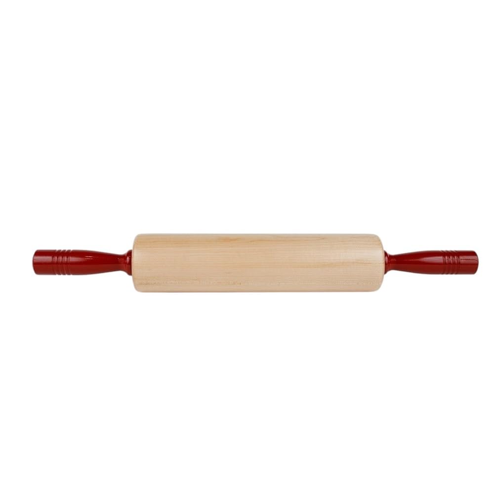 Fletchers' Mill Rolling Pin with Handles  Maple/Cinnabar - 12 inch  Professional Rolling Pins for Baking  Pasta  Pie  Cookie Dough  MADE IN U.S.A.