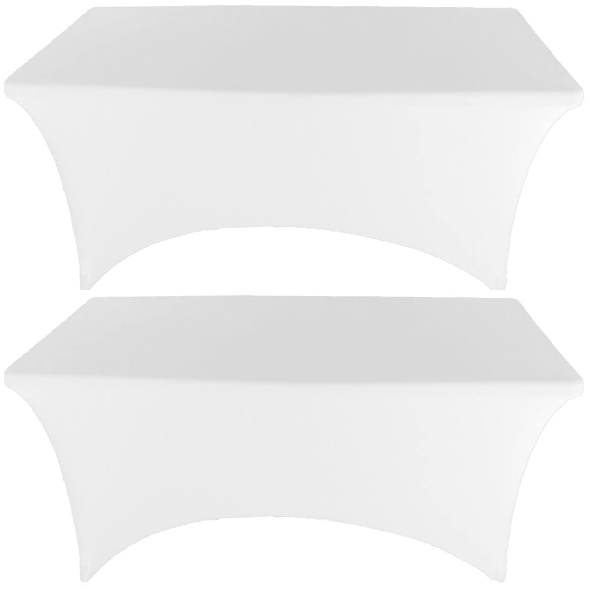 Gowinex 2 Pack 8Ft White Spandex Tablecloth Stretch Fitted Table Cover For Rectangular Table Event, Wedding, Banquet And Parties