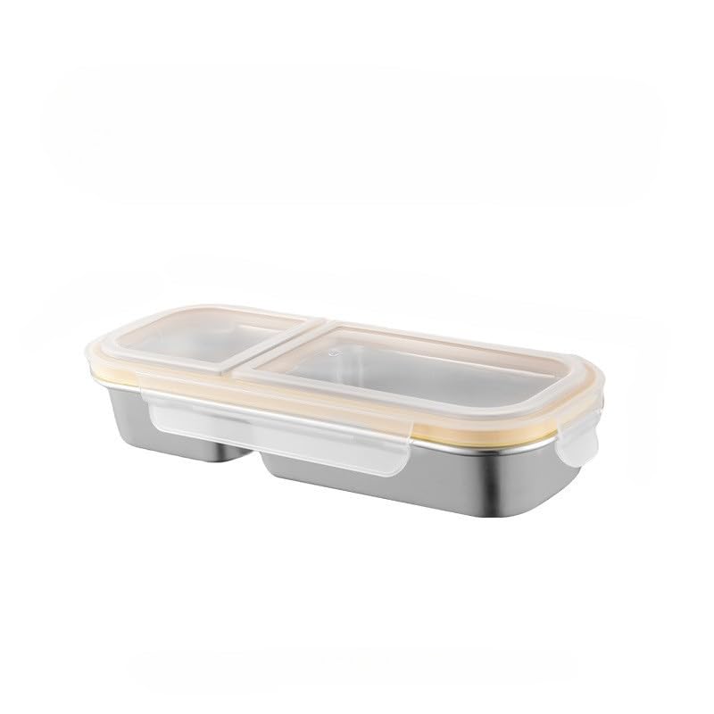 Clevora Stainless Steel Slim Lunch Box 700Ml | 2 Compartment Leak Proof Airtight Bento Tiffin Box With Transparent Lid & Silicon