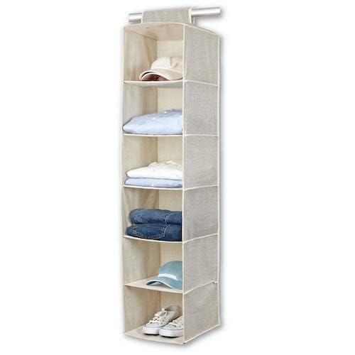 Bino 6-Shelf Sweater Closet Organizer - Beige | Closet Hanging Organizer For Bedroom | Hanging Sweater Storage Organizer | Hangi