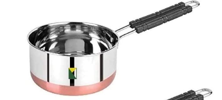 Kitchen Next Stainless Steel Copper Bottom Sauce Pan | Milk Pan | Tea Pan | Diameter15.5 Cm, 17 (2 Liter)