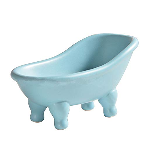 Ceramic Blue Clawfoot Bathtub Bar Soap Dish For Bathroom Shower Decorative Soap Dish Sponge Holder Shower Bar Soap Tray Containe