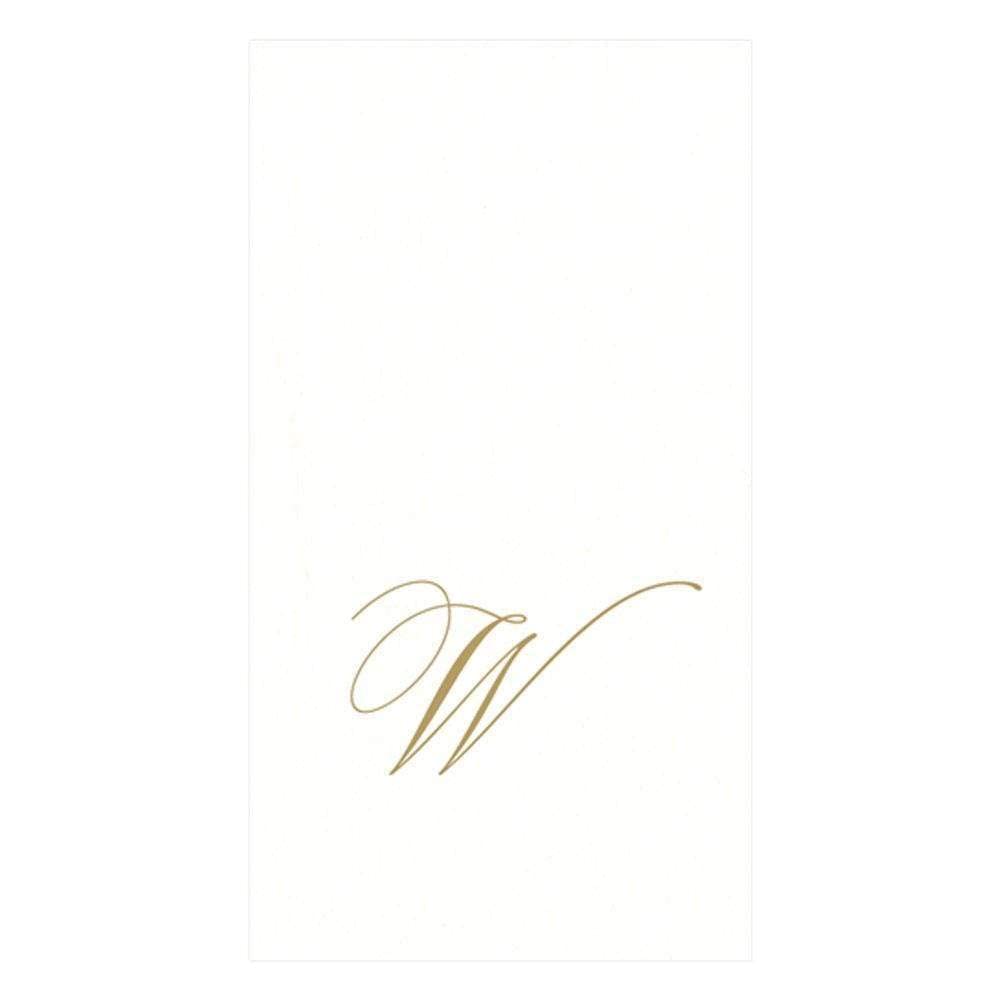 Caspari White Pearl & Gold Paper Linen Boxed Guest Towel Napkins In Letter W - Three Packs Of 24
