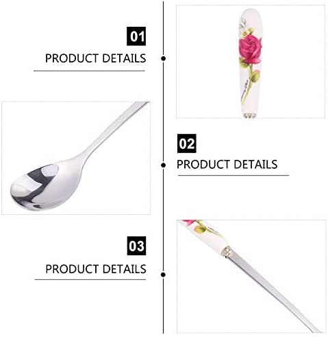 Aiptosy 6 Pack Stainless Steel Coffee Spoon Ceramic Handle Teaspoon Sugar Spoon Ice Cream Desert Spoon Stirring Soup Tableware