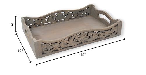 Gocraft Handmade Wooden Tray With Handles | Wood Ottoman Tray, Serving Tray For Breakfast In Bed, Tea, Coffee With Cutout Handle