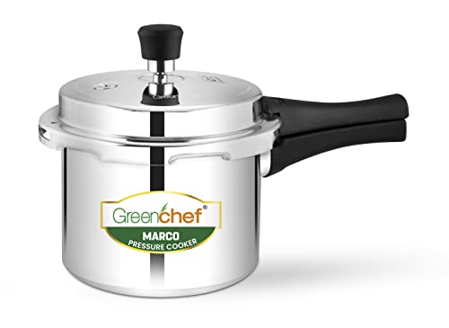 Greenchef Marco Aluminium Induction Base Pressure Cooker Outer Lid 3 Litres Capacity, Isi Certified, Silver Colour