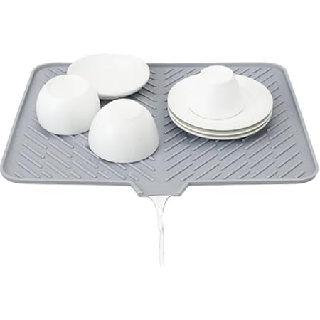 Woofy Silicone Dish Drying Mat With Water Drain Spout | Foldable Kitchen Drying Pad For Plates, Cups, Bowls & Glasses | NonSlip