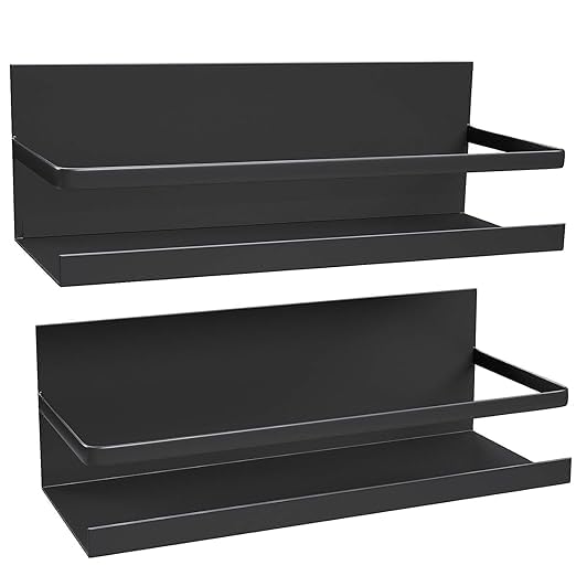 Hitwa 2 Pack Magnetic Spice Rack For Refrigerator,Spice Storage Fridge Shelf For Kitchen Organizer,Easy To Use,Drill Free (Black