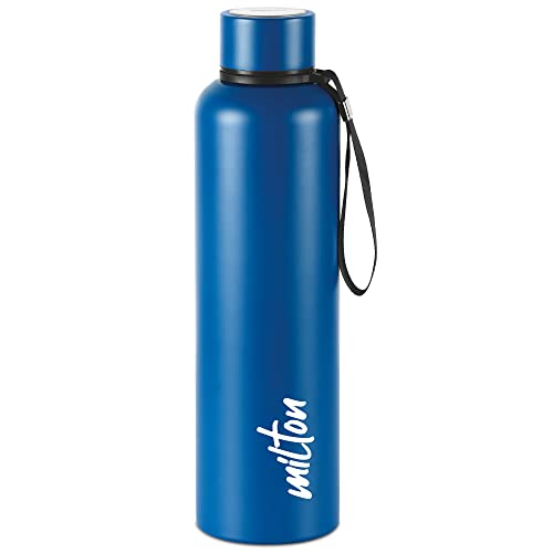 Milton Aura 1000 Thermosteel Bottle, 1.05 Litre, Dark Blue | 24 Hours Hot and Cold | Easy to Carry | Rust & Leak Proof | Tea | C