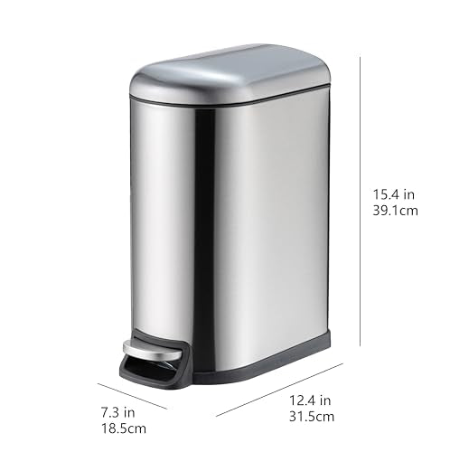 Amazon Basics Smudge Resistant Small Rectangular Trash can With Soft-close Foot Pedal For Narrow Spaces  10 Liter26 gallon  Brushed Stainless Steel