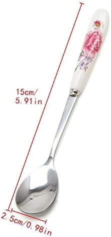Aiptosy 6 Pack Stainless Steel Coffee Spoon Ceramic Handle Teaspoon Sugar Spoon Ice Cream Desert Spoon Stirring Soup Tableware