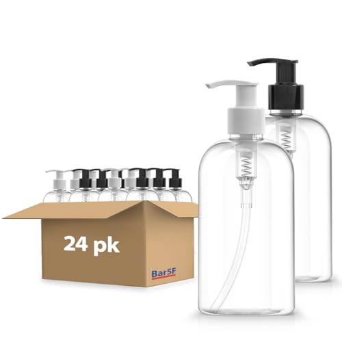Bar5F 24-Pack Plastic Bottles with Pump Dispenser, 8.5 oz | Leak Proof, Empty, Clear Refillable, BPA Free for Body Wash, Moistur