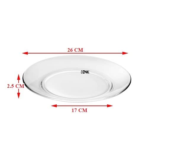 Binzo Glass Dinner Plates, Set Of 6, 10 Inch, Big Full Size Plate For Eating Dinner, Clear, Microwave & Dishwasher Safe, Transpa