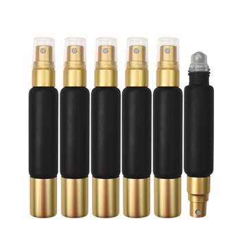 Black 10Ml Essential Oil Roller Sprayer Duo Bottles, Double Ended Stainless Steel Roller Balls For Essential Oils With Fine Mist