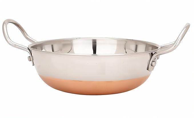 Hs Crafts Copper Bottom Stainless Steel Kadai Induction And Stovetop Compatible (Steel And Copper) (3 Liter)