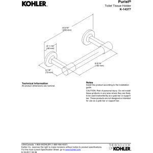 Kohler K-14377-Bn Purist Pivoting Toilet Tissue Holder, Vibrant Brushed Nickel