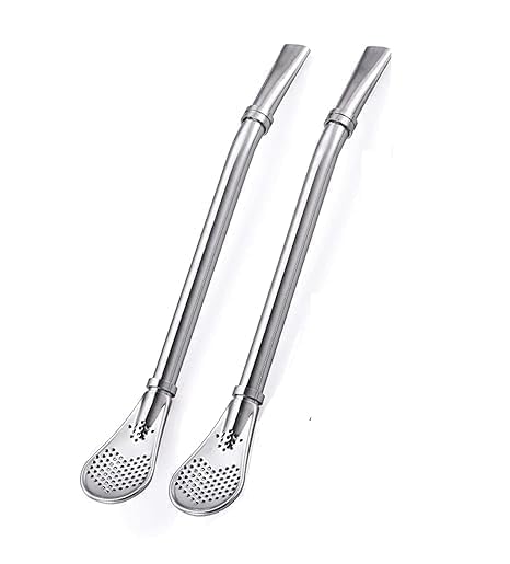 Acharaj Stainless Steel Straw Spoon Flower Tea Strainer Filter | 2In1 Filter Design | Coffee Milk Tea Juice IceCream Sundae |