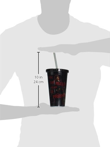 Silver Buffalo Sf25087 Universal Scarface Plastic Cold Cup With Lid And Straw, 16-Ounces
