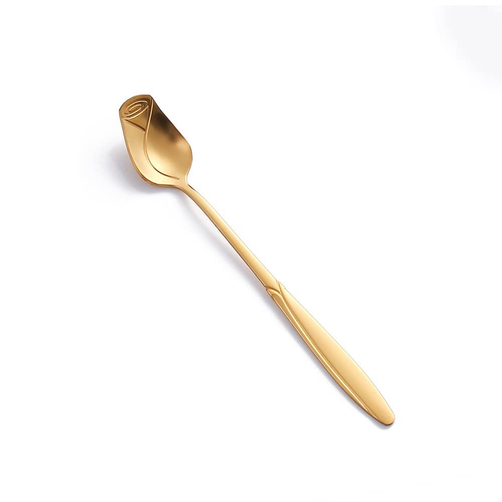 10 Pieces Rose Flower Spoon Set, Coffee Teaspoon, Stainless Steel Stirring Spoon, Dessert Spoon, Sugar Spoon, Ice Cream Spoon, M