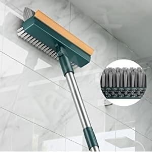 PRUVAVE Bathroom Cleaning Brush with Wiper 3 in 1 Tiles Cleaning Brush Floor Scrub Bathroom Brush with Long Handle 180 Rotate Cl