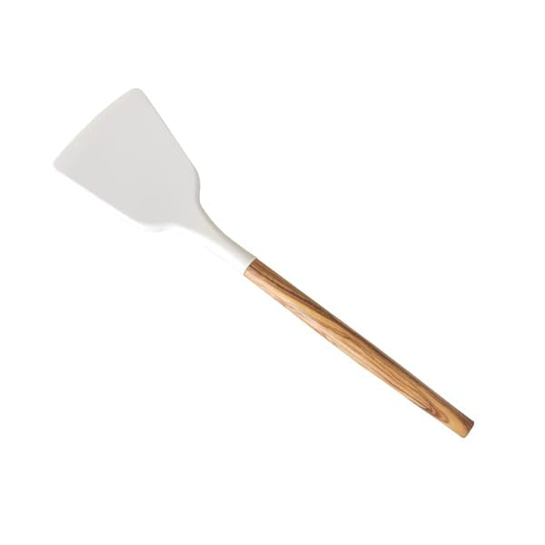 Naturally Med Silicone Turner/Spatula (White) with Olive Wood Handle