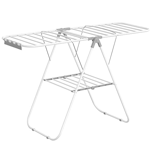 Songmics Clothes Drying Rack, With Sock Clips, Stainless Steel Laundry Rack, Foldable, Space-Saving, Free-Standing Indoor Airer,