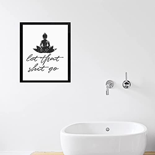 Let That Shit Go Bathroom Quote Art for Painting Wall Picture Office Decor Funny Yoga Room Sign Canvas Prints and Poster Wooden Framed Ready to Hang(10x12 inch)