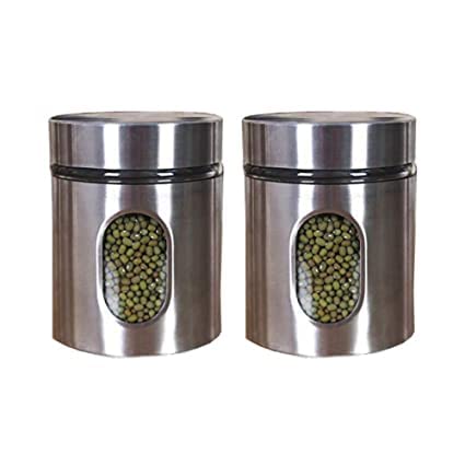 Kosh Stainless Steel Plated Glass Window Jar Kitchen Canister, Airtight Food Storage, Visible Window Seasoning Cereal Container 