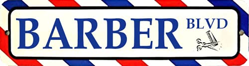 Utf4C Barber Shop Barbershop Pole Metal Sign 12'' X 3'' Hair Stylist Cut Chair Hairdresser Stripes Blue Business Tin Sign Street
