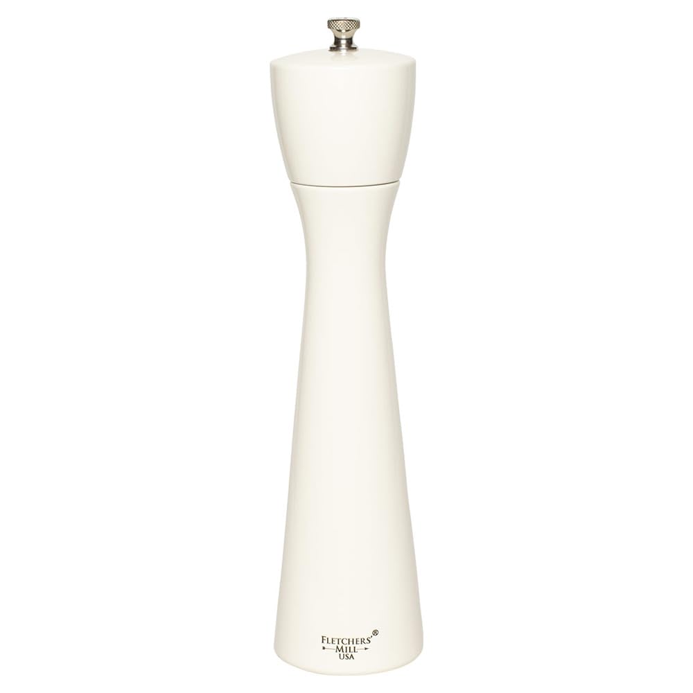 Fletchers' Mill Tronco Pepper Mill, White - 10 Inch, Adjustable Coarseness Fine To Coarse, Made In U.S.A.