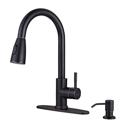 Oil-Rubbed Bronze Kitchen Faucet With Soap Dispenser, Wowow Stainless Steel Kitchen Faucets For Sink, Pull Down Kitchen Faucet S