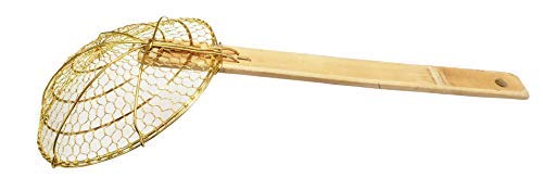 Sunrise Kitchen Supply 6'' Round Brass Spider Strainer With Bamboo Handle