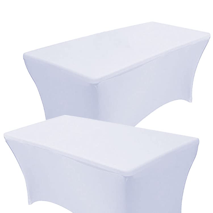 Reliancer 2 Pack 6Ft Rectangular Spandex Table Cover Four-Way Tight Fitted Stretch Tablecloth Table Cloth For Outdoor Party Dj T
