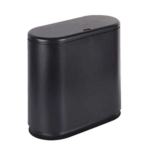 Ieek Plastic Trash Can With Press Top Lid,2.4 Gallon /10 Liter Garbage Can,Black Modern Waste Basket Thin Trash Cans For Bathroo