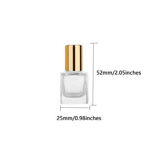 Square Glass Essential Oils Roller Bottle, 5Ml Perfume Essential Oil Bottles Refillable Thick Glass Mini Bottles With Stainless