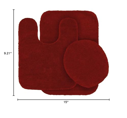 Mk Home Collection 3 Piece Bathroom Rug Set Bath Rug, Contour Mat & Lid Cover Non-Slip With Rubber Backing Solid Red New