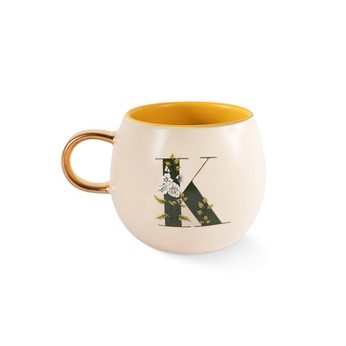Fringe Studio Floral K Stoneware Mug, 1 Count (Pack of 1), Cream