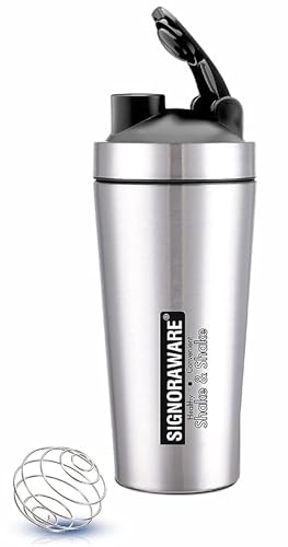 SignoraWare Charger Stainless Steel Protein Shaker Bottle for Pre-Post Workout | Water Bottle | Leakproof with Knob (750ml | Sil