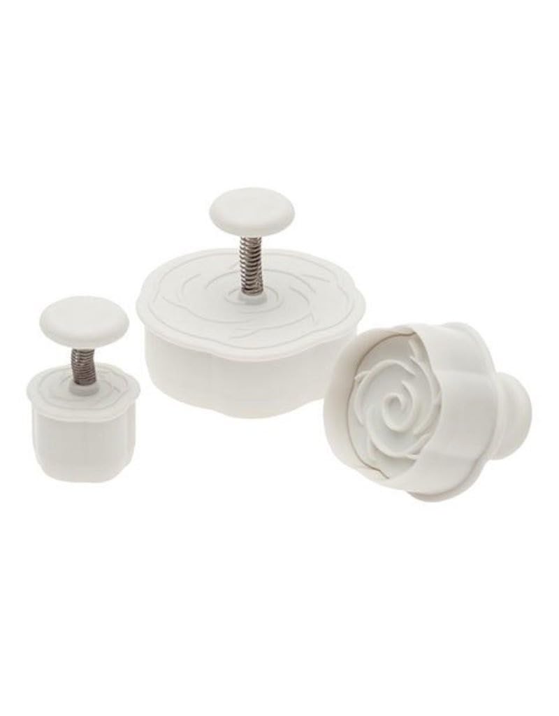 Ateco Rose Plunger Cutters, Set Of 3 Sizes, For Cutting Decorations & Direct Embossing, Spring-Loaded Handle, Food Safe Plastic