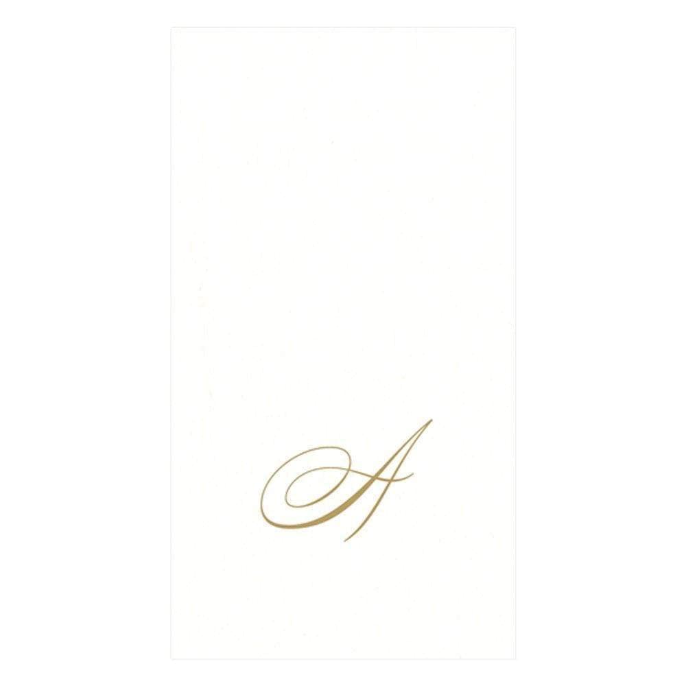 Caspari White Pearl & Gold Paper Linen Boxed Guest Towel Napkins In Letter L - Two Packs Of 24
