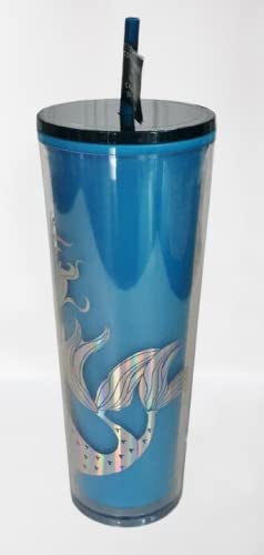 Starbucks 2021 Christmas Holiday Siren Mermaid Blue Plastic Color Change Tumbler 24Oz