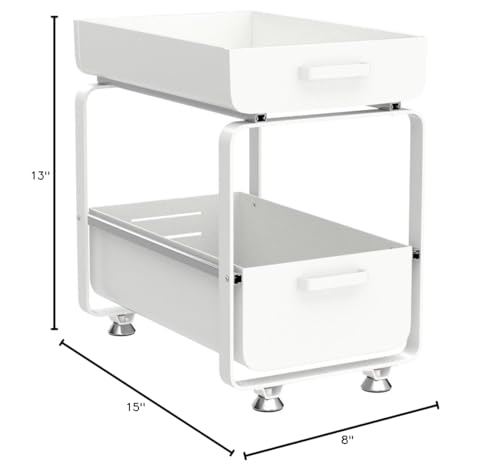 Nun 2-Tier Under Sink Kitchen Cabinet Organizer With Sliding Storage Drawer,White,10.23Inw X 16.33Ind X 15.94Inh