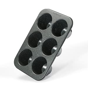 Monfish 2Pcs Deep Jumbo Muffin Pan 6 Cup Carbon Steel Black Stone Non Stick Coating Muffin Tin 3.5Diax3 Cup