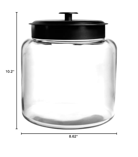 Anchor Hocking Montana 1.5 Gallon Glass Jar With Lid, Black Metal Lid