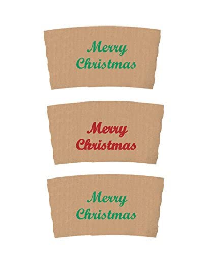 Christmas Coffee Cup Sleeves 50 Count Hot Chocolate Cocoa Paper Cup Sleeves, Coffee Cup Sleeves With Merry Christmas Print In Re