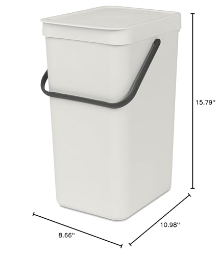 Brabantia Sort & go Kitchen Recycling can (42 galLight gray) Stackable Waste Organiser with Handle & Removable Lid  Easy clean  Fixtures Included for Wallcupboard Mounting