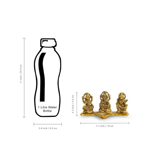 Exclusivelane Laxmi Ganesh & Saraswati Idol Showpiece Figurine With Diya (3.7 Inch, Metal) | Handcrafted For Home Dcor And Poo